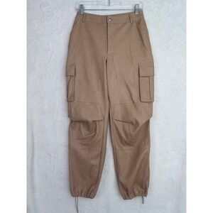7 For All Mankind Women Cargo Pants Camel Faux Leather Drawstring Ankle XS